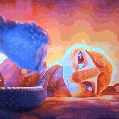 A Painting Of A Cat Laying On A Table With A Snake In The Background GIF