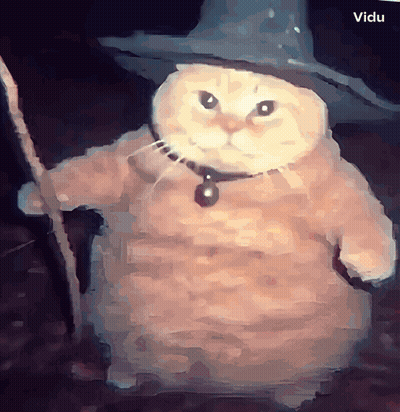 A Painting Of A Cat Wearing A Wizard Hat And Holding A Cane GIF