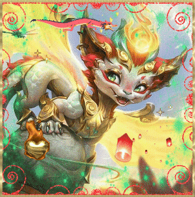 A Painting Of A Cat With Wings And A Dragon Behind It GIF