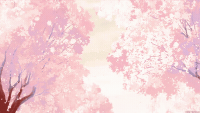 A Painting Of A Cherry Blossom Tree With The Hashtag #Outbound GIF