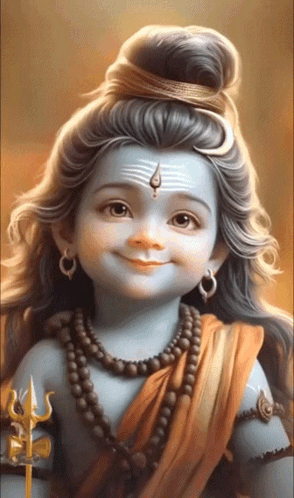 A Painting Of A Child Dressed As Shiva With A Trident In His Hand GIF