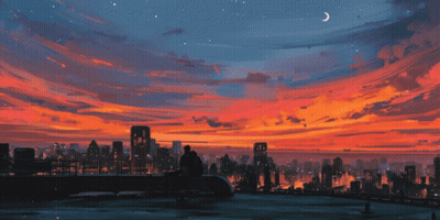 A Painting Of A City At Sunset With The Word Gen In White GIF