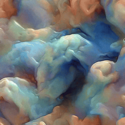 A Painting Of A Cloudy Sky With Blue And Orange Colored Clouds GIF