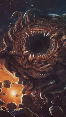 A Painting Of A Creature With A Black Hole In The Middle GIF