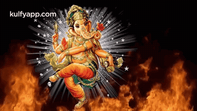 A Painting Of A Dancing Deity With The Website Kulfyapp.com In The Upper Right Corner GIF