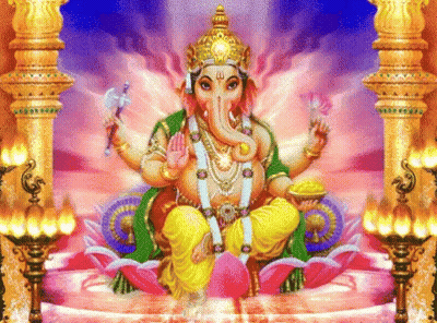 A Painting Of A Deity Sitting On A Flower GIF