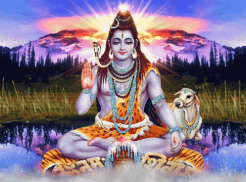 A Painting Of A Deity Sitting On A Tiger GIF