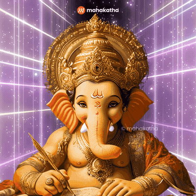 A Painting Of A Deity With A Mahakatha Logo In The Corner GIF