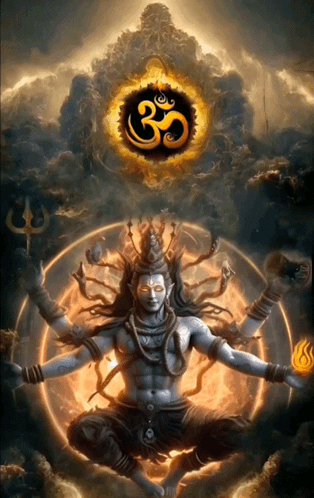 A Painting Of A Deity With An Om Symbol On Top Of Him GIF