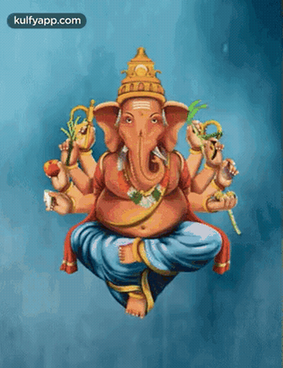 A Painting Of A Deity With Many Arms And A Blue Background GIF