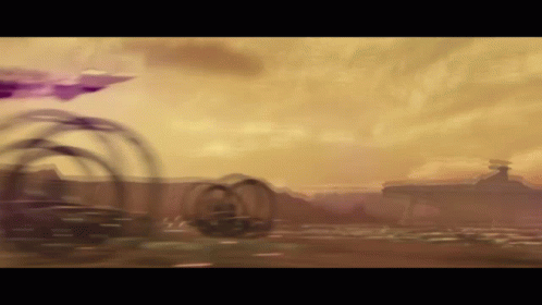 A Painting Of A Desert Landscape With A Purple Object In The Distance GIF