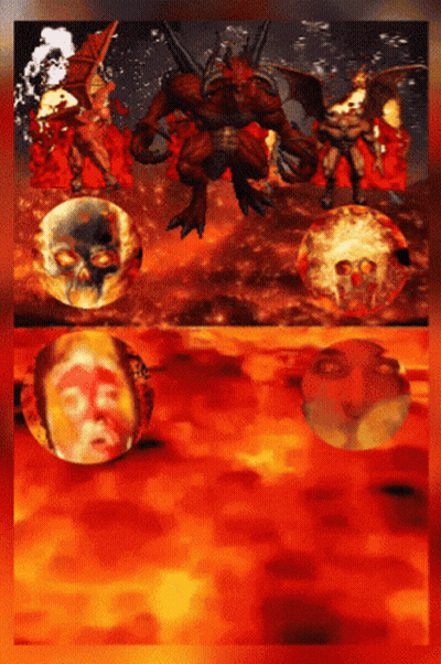 A Painting Of A Devil Surrounded By Skulls GIF