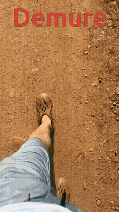 A Painting Of A Dirt Road With The Word Demure On It GIF