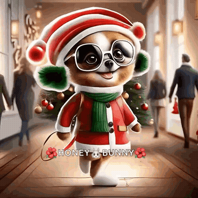 A Painting Of A Dog Dressed In A Santa Outfit GIF