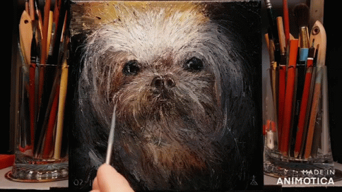A Painting Of A Dog With The Words Made In Animatica At The Bottom GIF