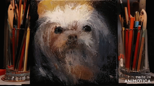 A Painting Of A Dog With The Words Made In Animotica Below It GIF