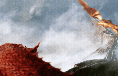 A Painting Of A Dragon Flying In The Air GIF