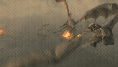 A Painting Of A Dragon Flying Over A Castle GIF