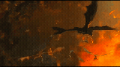 A Painting Of A Dragon Flying Through A Fire Filled Sky . GIF
