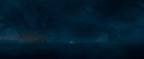 A Painting Of A Dragon Flying Through A Foggy Forest GIF