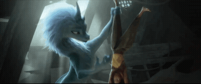 A Painting Of A Dragon Holding A Person Up In The Air GIF