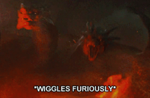 A Painting Of A Dragon With The Words " Wiggles Furiously " On The Bottom GIF