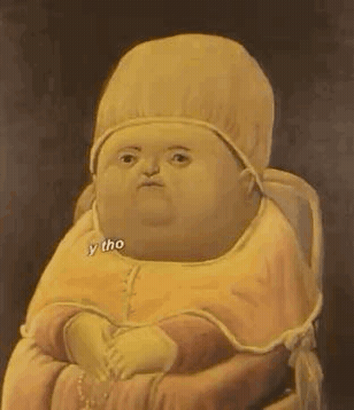 A Painting Of A Fat Baby Wearing A Yellow Hat . GIF