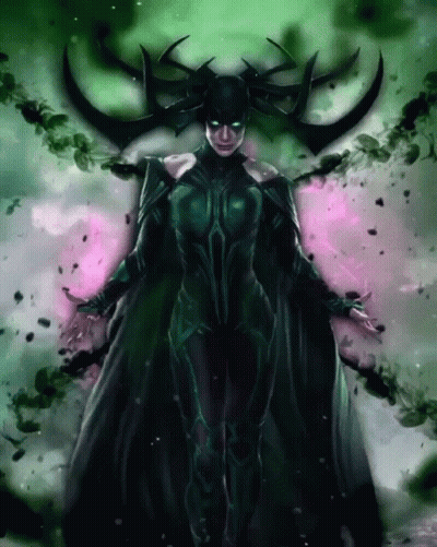 A Painting Of A Female Superhero In A Green Suit GIF