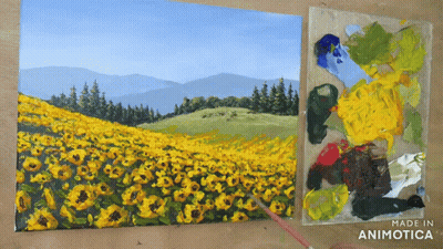A Painting Of A Field Of Sunflowers Is Being Painted GIF
