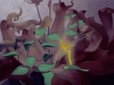 A Painting Of A Flower With Leaves And A Yellow Flower In The Middle GIF