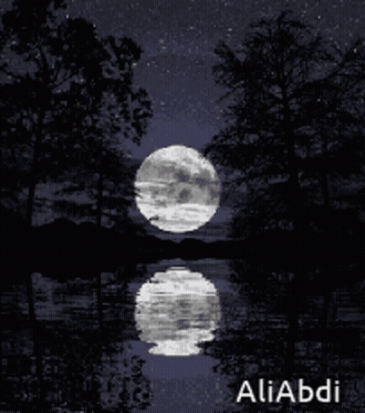 A Painting Of A Full Moon Reflected In A Body Of Water By Aliabdi GIF