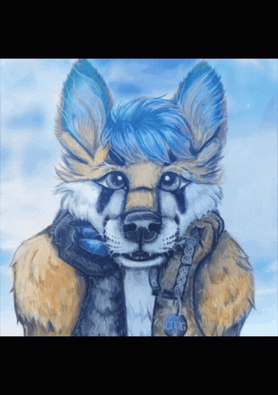 A Painting Of A Furry Animal With A Tag That Says G.o.o.d.g. GIF