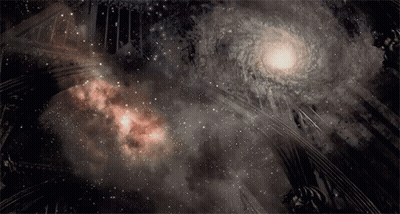 A Painting Of A Galaxy With A Few Trees In The Background GIF