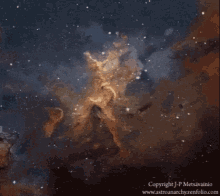 A Painting Of A Galaxy With The Copyright J.p. Messiainio On The Bottom GIF