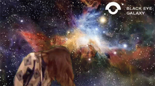 A Painting Of A Galaxy With The Words Black Eye Galaxy On It GIF