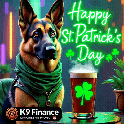 A Painting Of A German Shepherd With A Glass Of Beer And The Words Happy St. Patrick 'S Day On It GIF