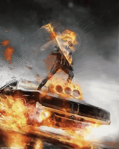 A Painting Of A Ghost Rider Playing A Guitar GIF