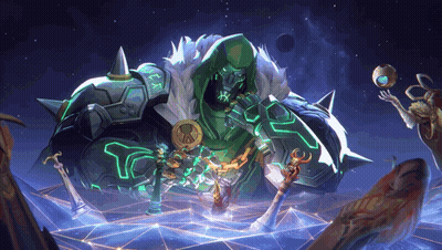 A Painting Of A Giant Monster With A Sword And A Shield GIF