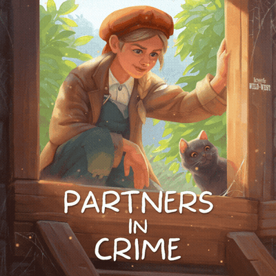 A Painting Of A Girl And A Cat With The Title Partners In Crime GIF