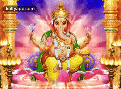 A Painting Of A God Sitting On A Lotus Flower . GIF