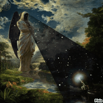 A Painting Of A Grim Reaper With Pixiz Written In The Bottom Right Corner GIF