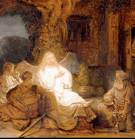A Painting Of A Group Of People Sitting Around A Table GIF