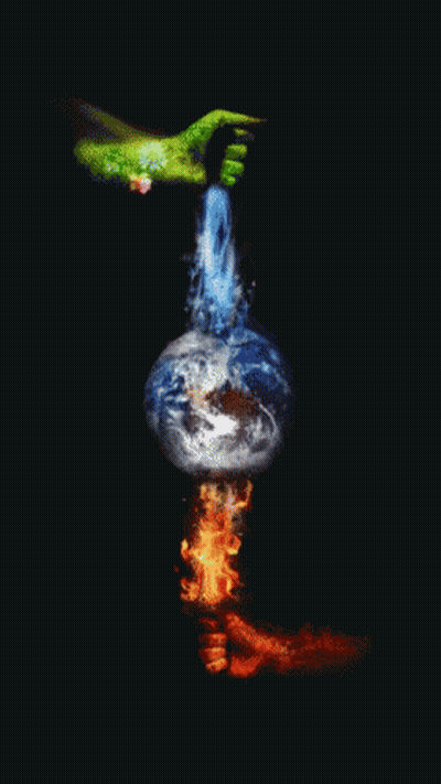 A Painting Of A Hand Holding A Torch With The Earth In The Middle GIF