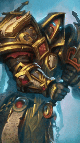 A Painting Of A Knight Holding A Scroll That Says ' I 'M A Warrior ' On It GIF