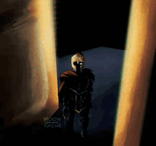 A Painting Of A Knight With The Name Moon Faine On The Bottom GIF