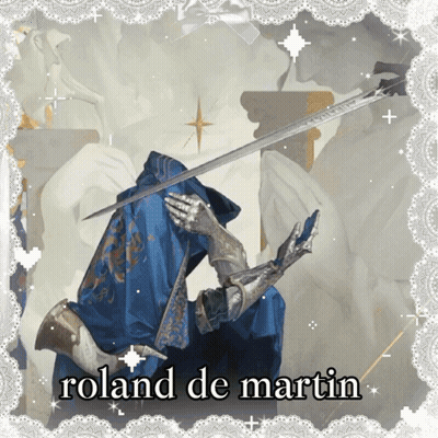 A Painting Of A Knight With The Name Roland De Martin On The Bottom GIF