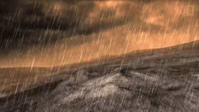 A Painting Of A Landscape With Rain Falling On It GIF