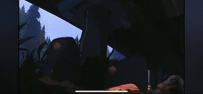 A Painting Of A Landscape With Trees And A Few Plants GIF