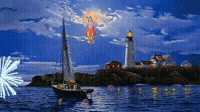 A Painting Of A Lighthouse And A Boat GIF
