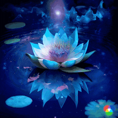 a painting of a lotus flower in the water with a star in the background